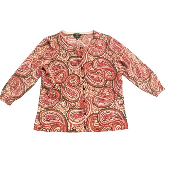 Talbots Cardigan Women L Petite Merino Wool Button Up Swirl Casual Core Cruise - Picture 7 of 10